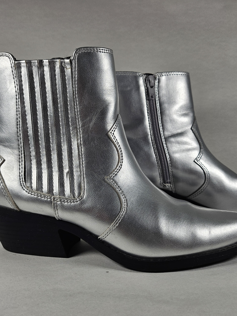 Silver Metallic Western Ankle Booties